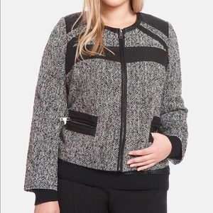 Eloquii tweed faux leather trim jacket blazer